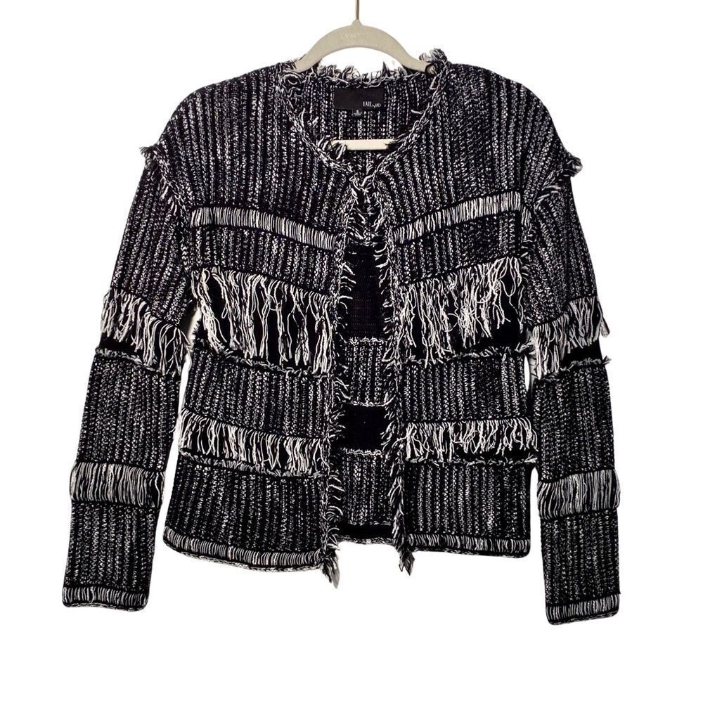 Fate By LFD Fringe Knit Jacket Cardigan Black White Boho Size S